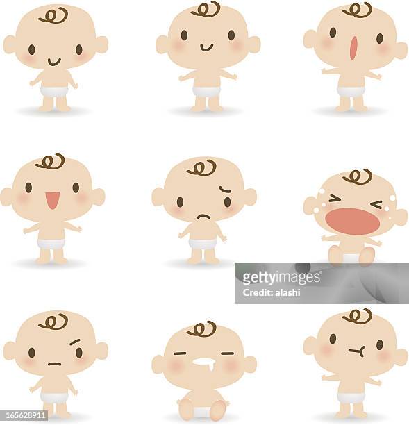 icon, emoticons - cute baby ( mad, crying, smiling, sleeping ) - saliva bodily fluid stock illustrations