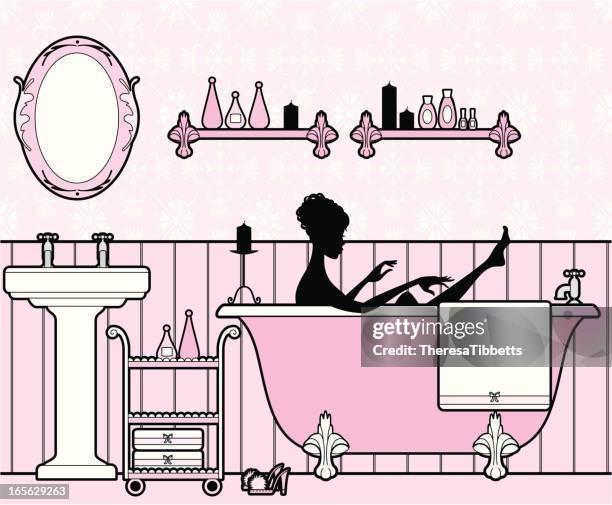 girly bathtime - side mirror stock illustrations