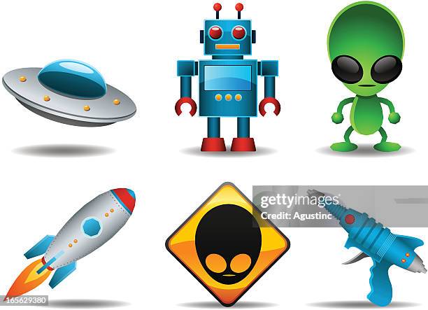 space elements - retro rocket vector stock illustrations