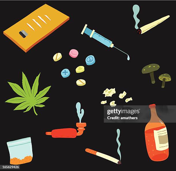 drugs collection - cocaine stock illustrations