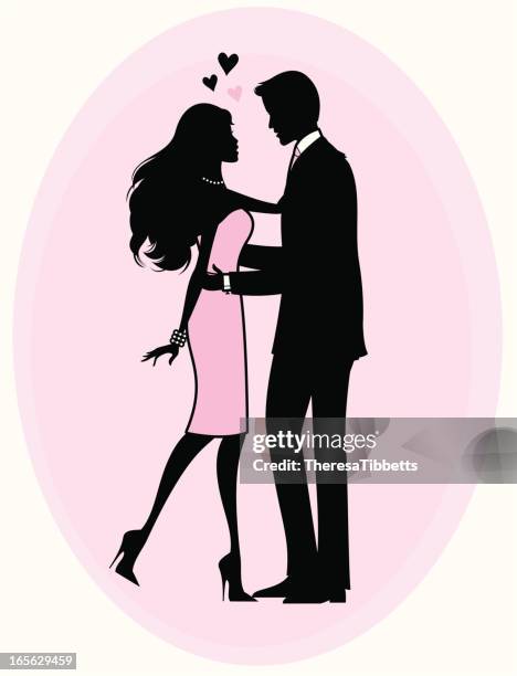 girly romance - two people hugging stock illustrations