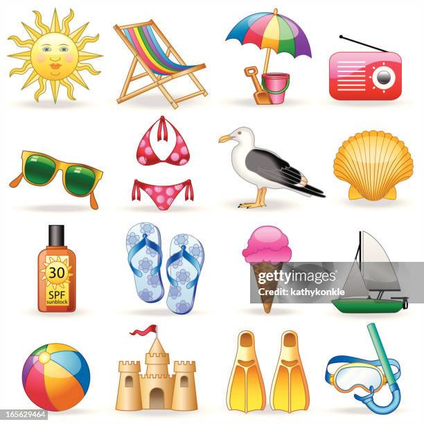 day at the beach - scallop shell vector stock illustrations