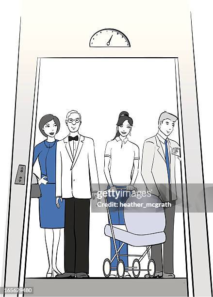 people in an elevator - family with young adults diversity stock illustrations