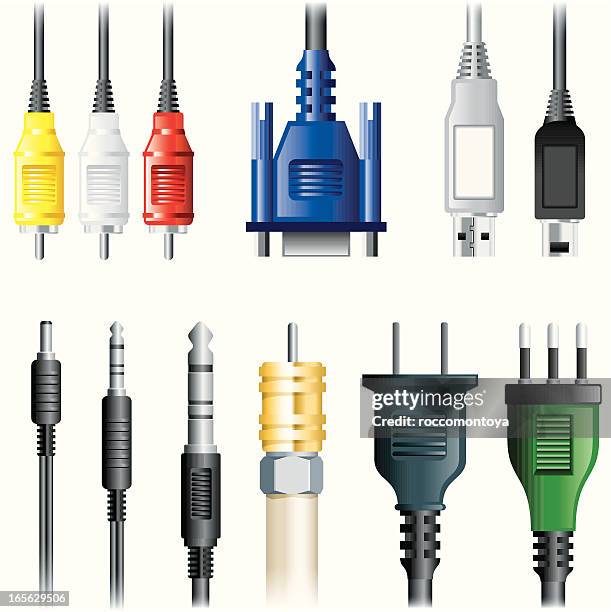 stockillustraties, clipart, cartoons en iconen met set of images of multimedia cables - usb cable