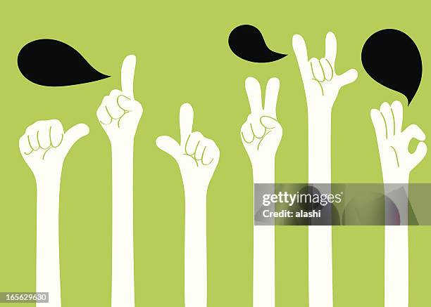 gesturing(hand sign): i love you, ok, good, one, two, ya! - peace sign gesture stock illustrations