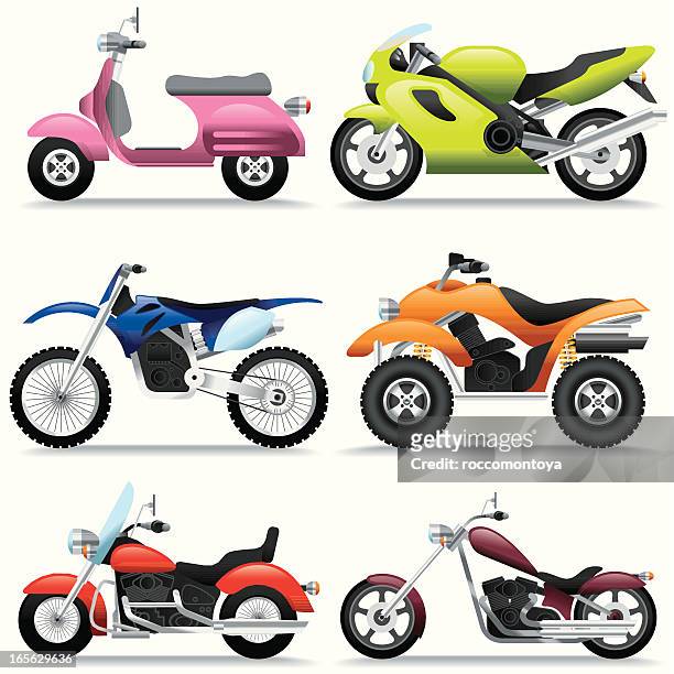 illustrazioni stock, clip art, cartoni animati e icone di tendenza di icona set di motociclette - moped