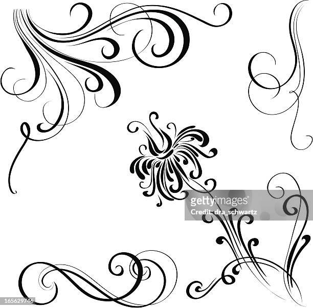 decorative design elements - black and white flower tattoo designs stock illustrations