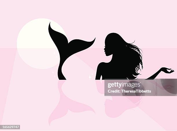 an illustration of a mermaid in pink sea - mermaid stock illustrations