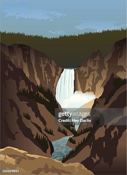 yellowstone-wasserfall - montana western usa stock-grafiken, -clipart, -cartoons und -symbole