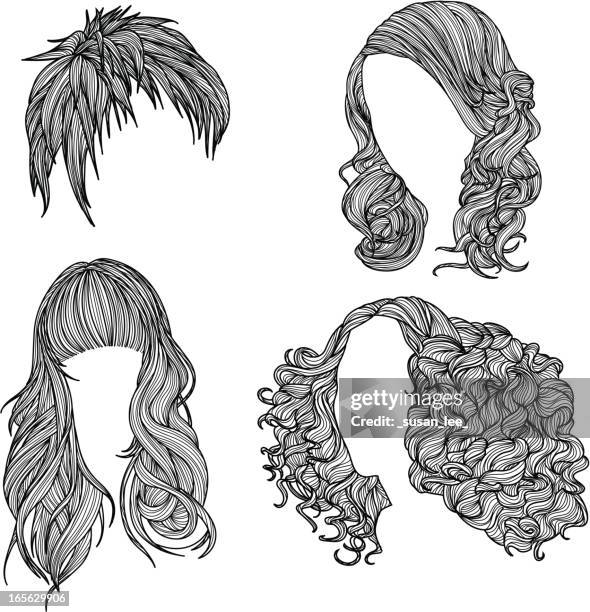 ilustraciones, imágenes clip art, dibujos animados e iconos de stock de peinado - cabello largo