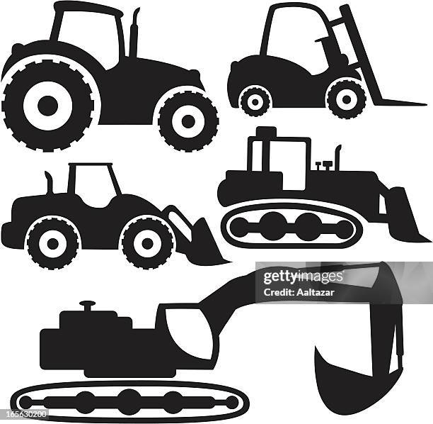 ilustrações de stock, clip art, desenhos animados e ícones de silhuetas negras de máquinas - moto niveladora