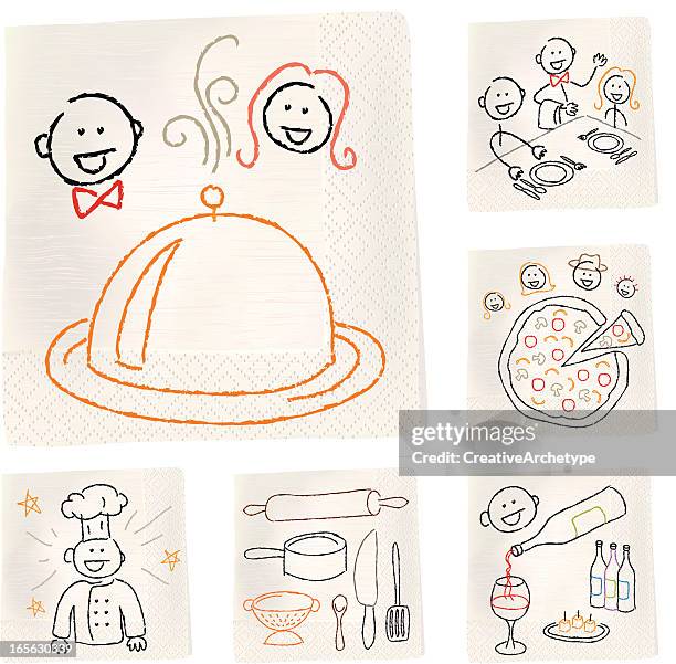 ilustraciones, imágenes clip art, dibujos animados e iconos de stock de servilleta bocetos-alimentos - serviette