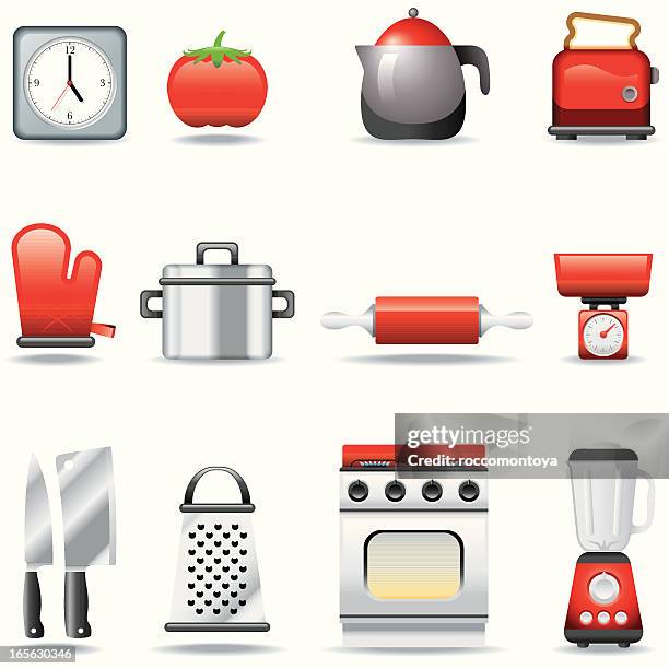 icon set, kitchen - tomato timer stock illustrations