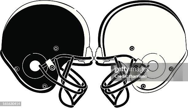 football helmets smashing bw - football helmet stock illustrations