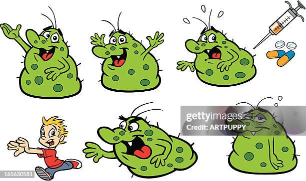stockillustraties, clipart, cartoons en iconen met flu bug - verkoudheidsvirus