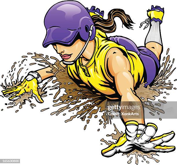 fastpitch girl slide - girls softball stock illustrations