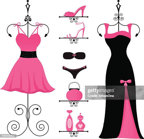illustrations, cliparts, dessins animés et icônes de rose tendance, noir - robe du soir