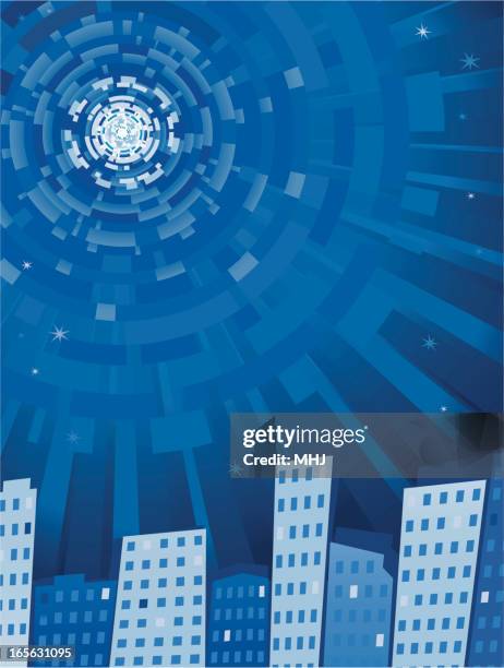 city skyline night background vertical - selective focus office stock illustrations