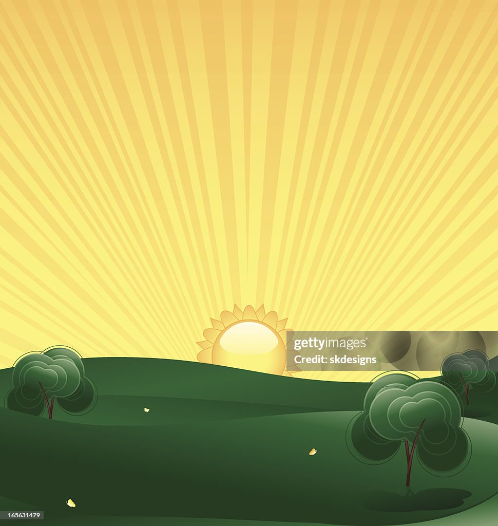 Spring Landscape, Trees with Sun