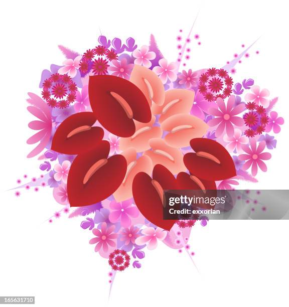 stockillustraties, clipart, cartoons en iconen met heart shape bouquet - anthurium