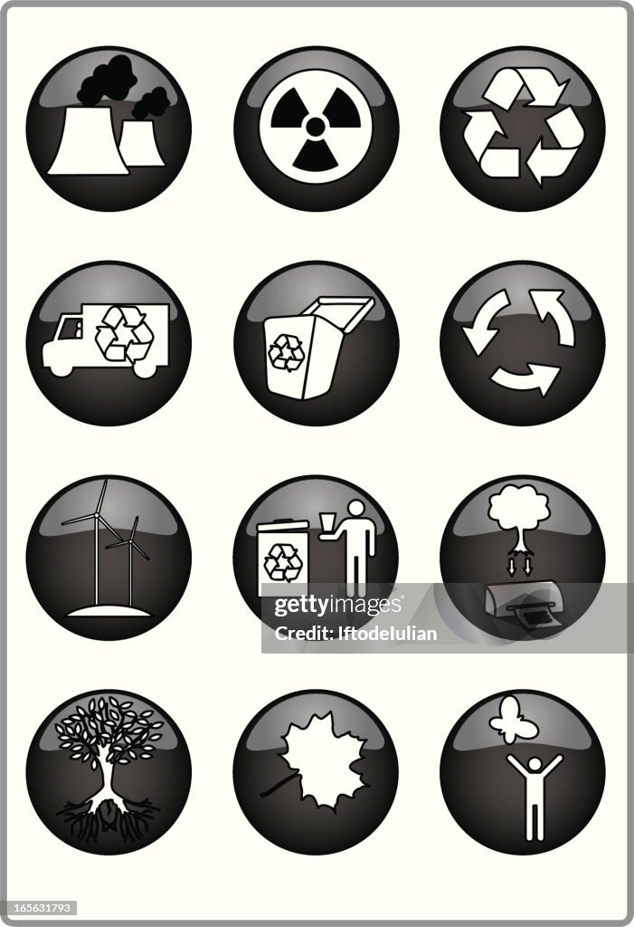 Black and white recycle icons