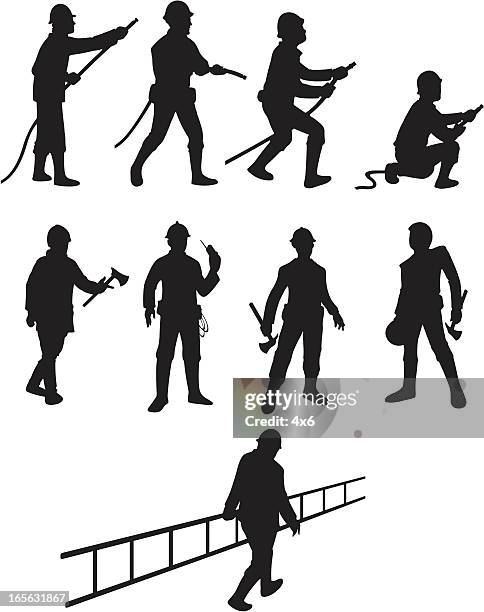 assorted fireman illustrations - firefighter stock illustrations