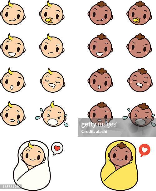 süßes baby-gesichter emoticon icon-set - gereiztheit stock-grafiken, -clipart, -cartoons und -symbole