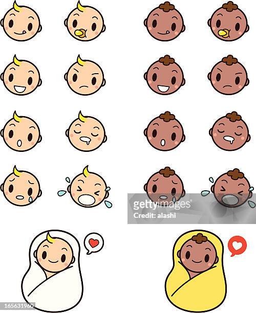 ilustrações, clipart, desenhos animados e ícones de lindo bebê rostos emoticon conjunto de ícones - smiley faces