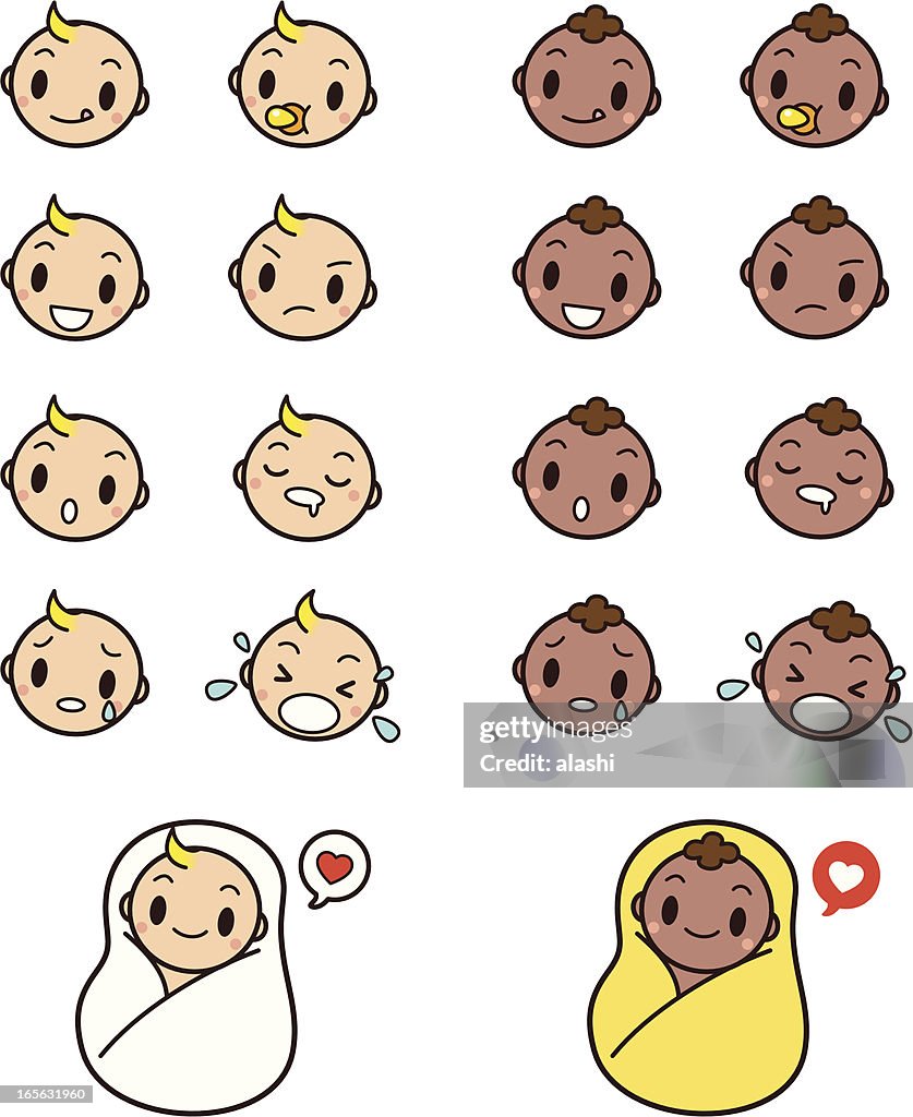 Cute Baby Faces Emoticon Icon Set