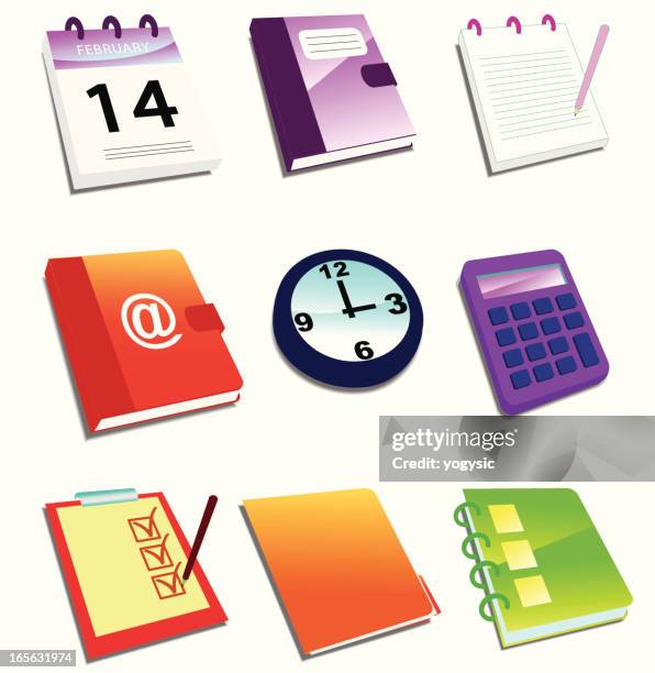 document and task icon set 3d - checking calendar stock illustrations