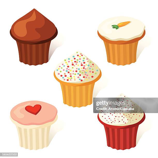 decorated cupcakes - carrot cake white background stock illustrations
