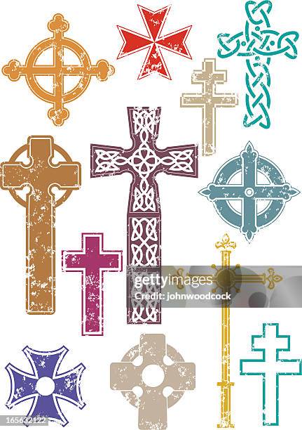grunge crosses - crucifix stock illustrations