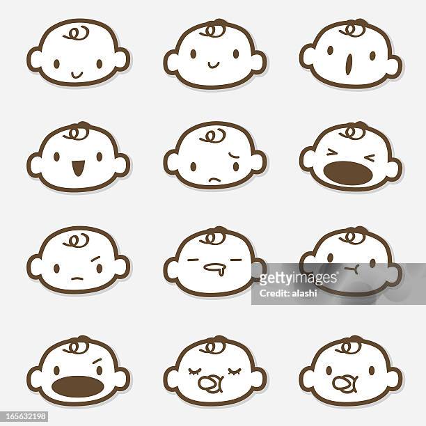 icon set - baby face ( emoticons ) - saliva bodily fluid stock illustrations