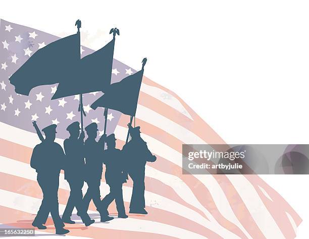 ilustraciones, imágenes clip art, dibujos animados e iconos de stock de guardia de honor y nosotros bandera - us veterans day