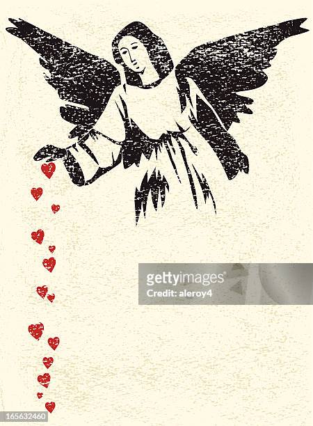angel dropping hearts - fallen angel stock illustrations