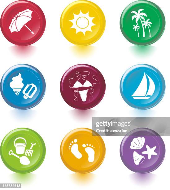 beach element icon set - conch shell stock illustrations