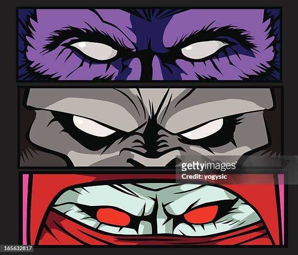three cartoons of monster eyes - ugly cartoon characters stock illustrations