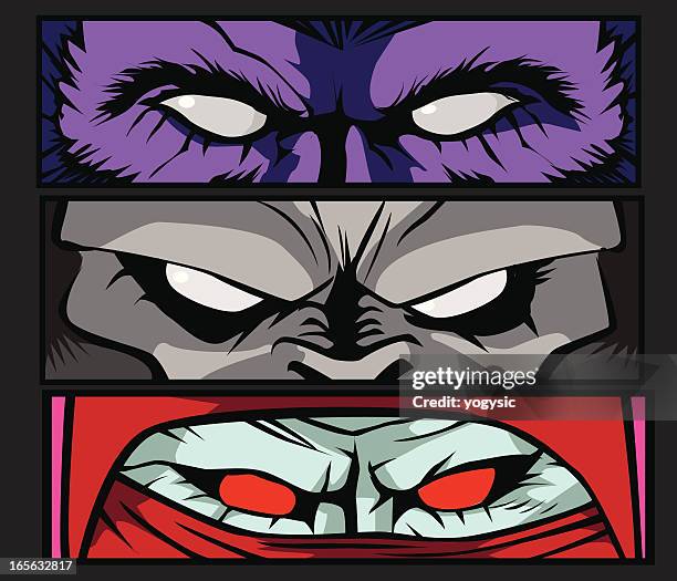 three cartoons of monster eyes - cartoon eyes stock illustrations