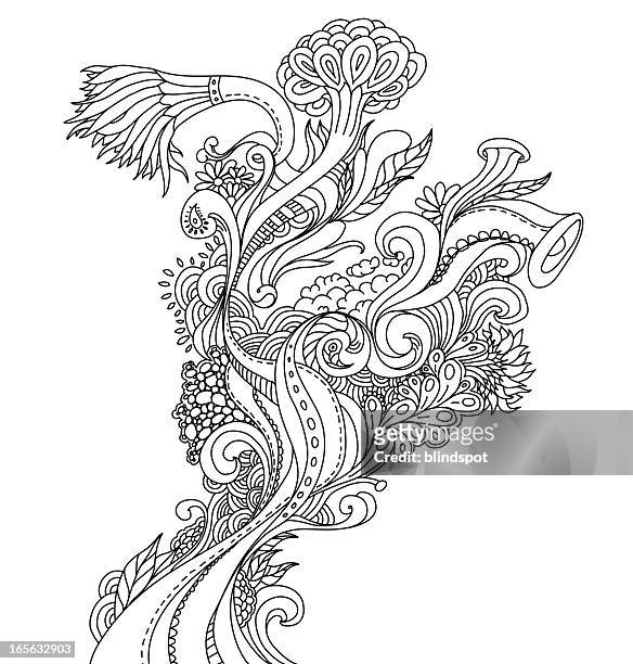 hand drawn doodle design in black and white - black and white flower tattoo designs stock illustrations