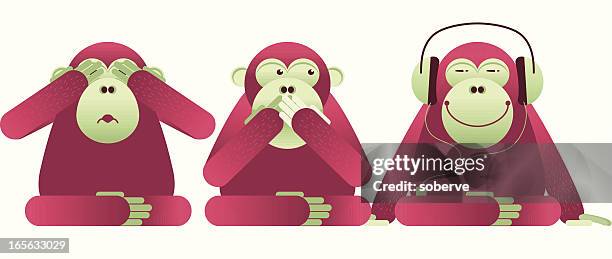 three monkeys - see no evil stock illustrations