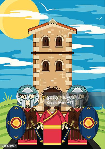 roman gladiators guarding the emperor - roman soldier cartoon stock illustrations