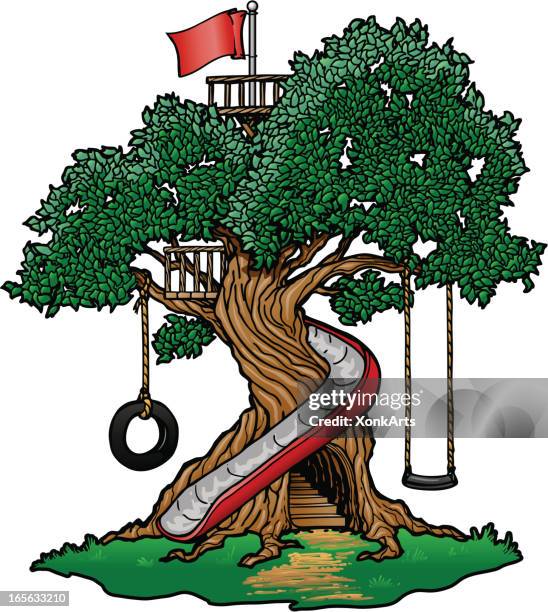 treehouse - tire swing stock illustrations