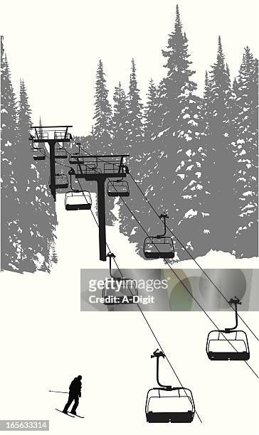 chairlift  vector silhouette - ski slope stock illustrations