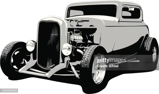 stockillustraties, clipart, cartoons en iconen met hot rod coupe - 1932 - klassieke auto