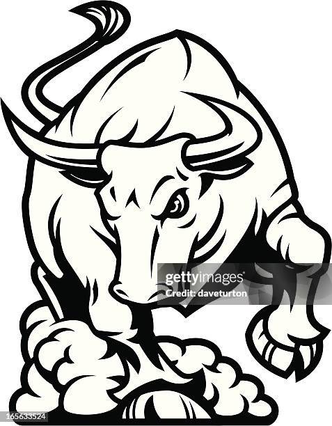 bull charging b&w - animals charging stock illustrations