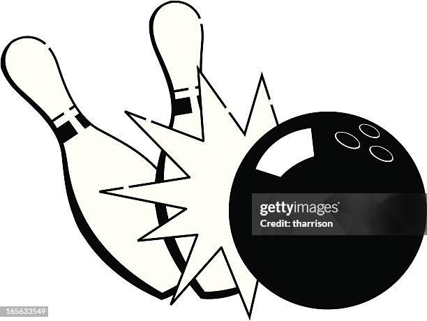 bowling ball und pins bw - bowling pins stock-grafiken, -clipart, -cartoons und -symbole