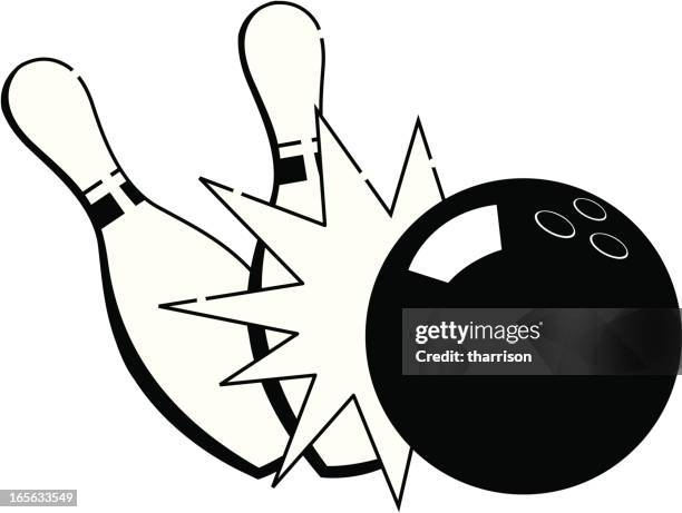 bowling ball and pins bw - bowling alley background stock illustrations