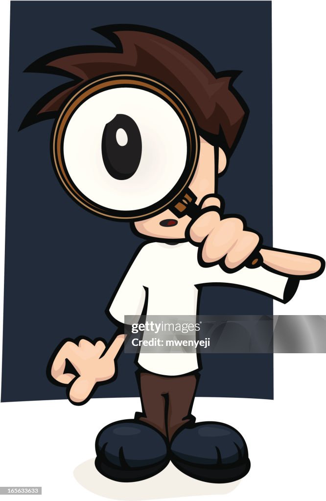 Illustration of a boy looking through a magnifying glass