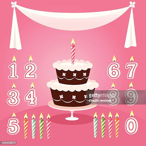 birthday cake with candle options on pink background - candle stock illustrations