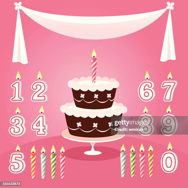 birthday cake with candle options on pink background - number 8 stock illustrations